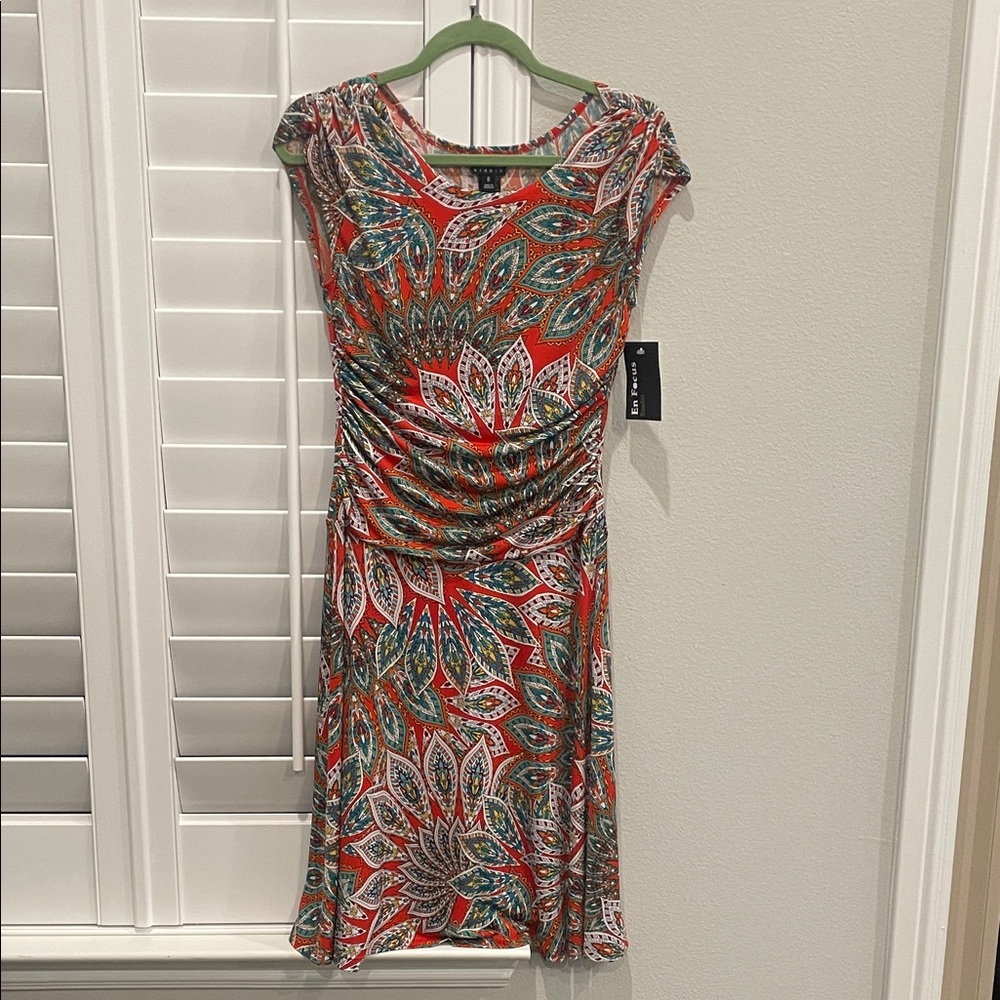 Enfocus Studio Red and Green Patterned Dress